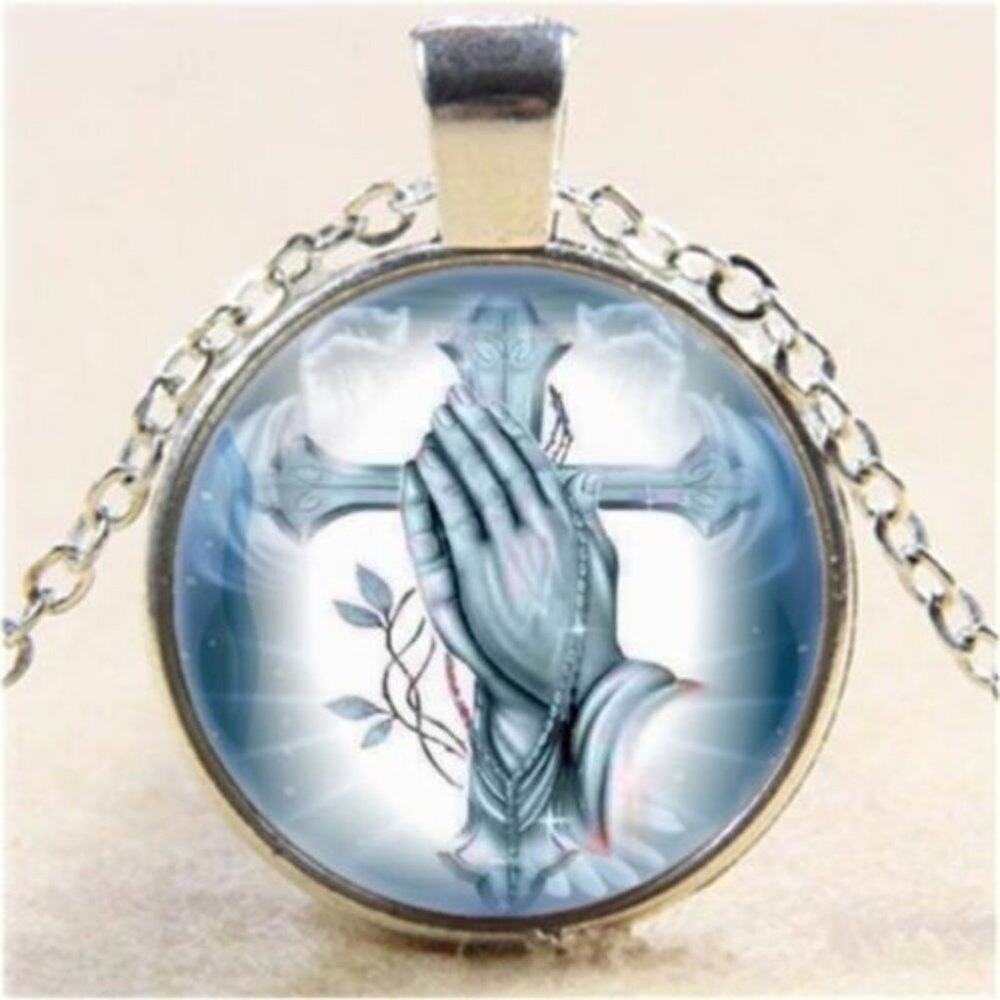 Praying Hands Cabochon Pendant Necklace